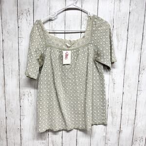 Anna Sui Cream Eyelet Lace Square-Neck Blouse